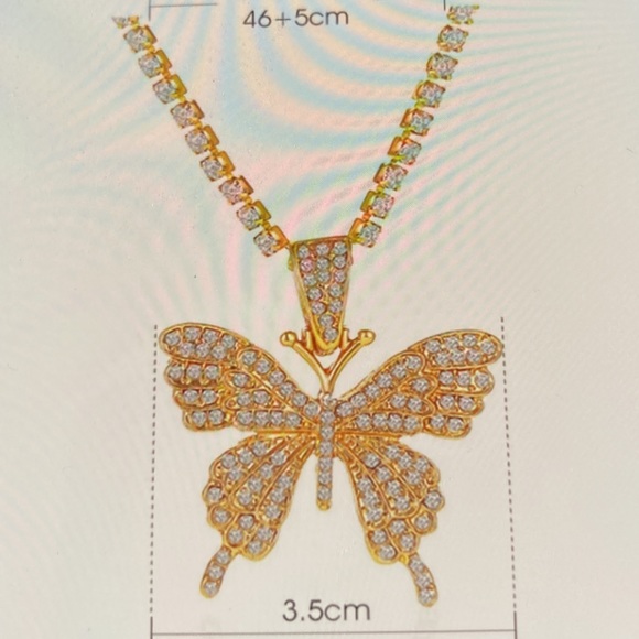 Hip Hop Gold Tone Rhinestone Butterfly Necklace - Picture 4 of 4